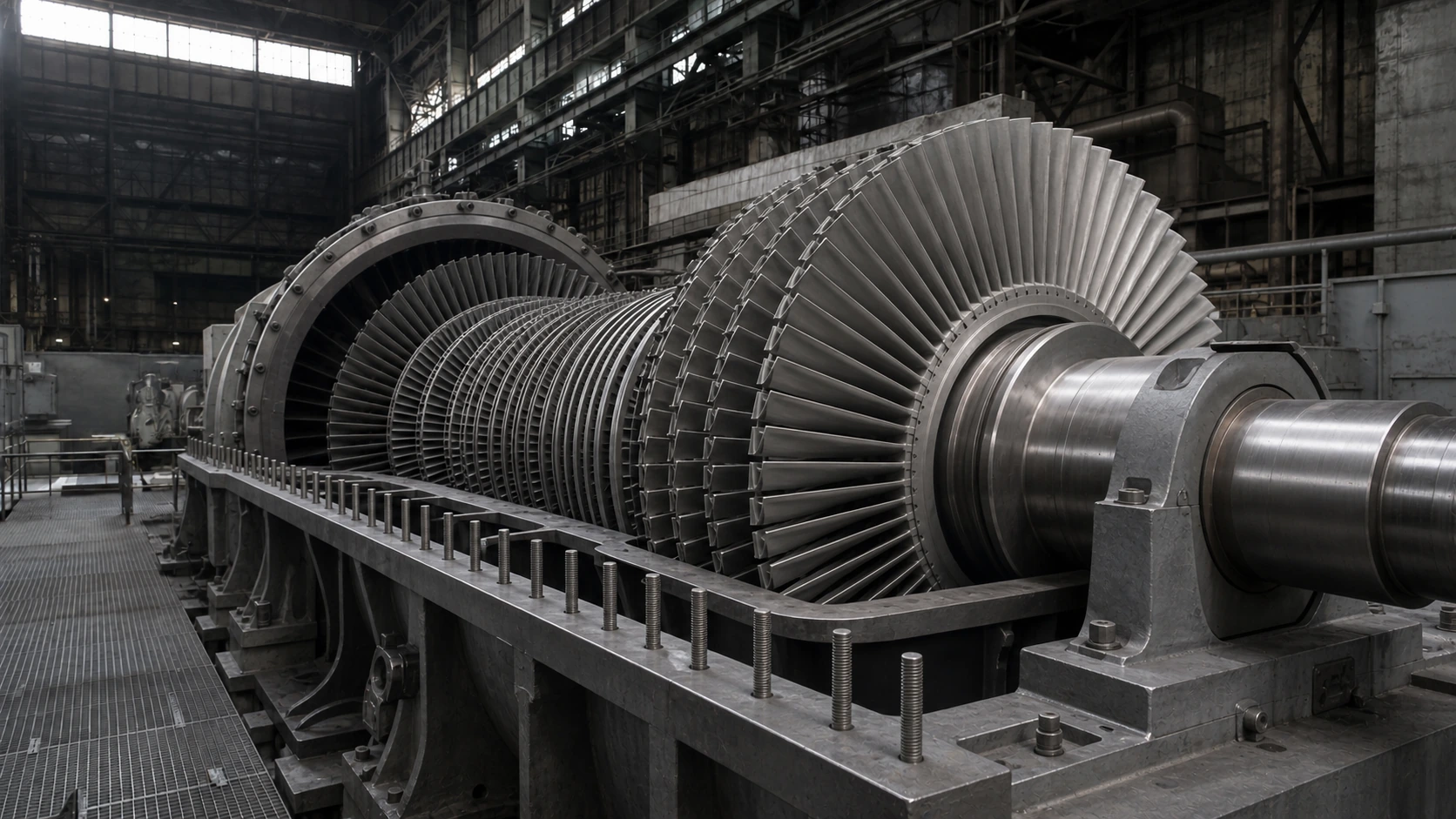Illustrative turbine rotor in a power generation hall
