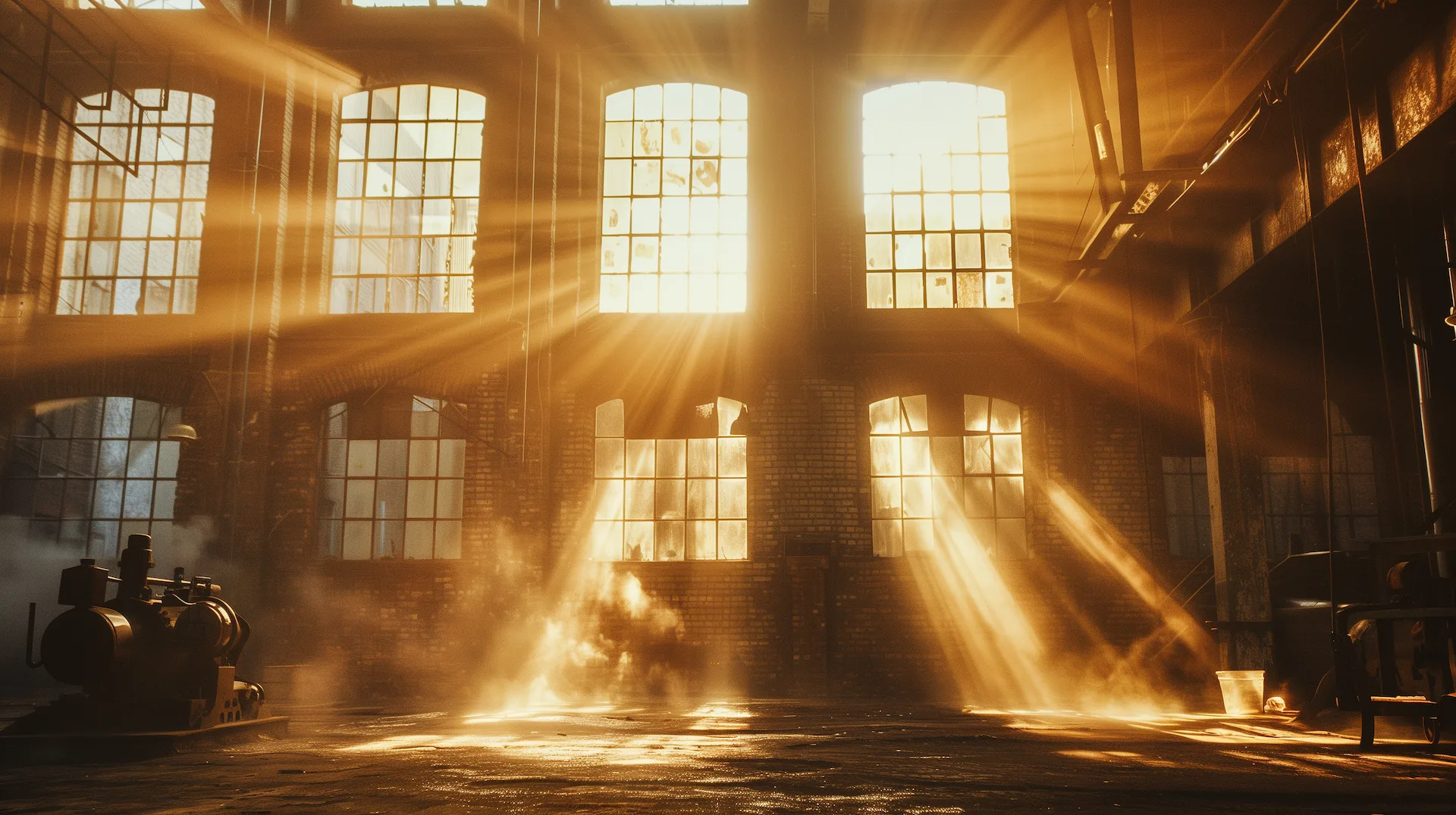 American flag in industrial setting